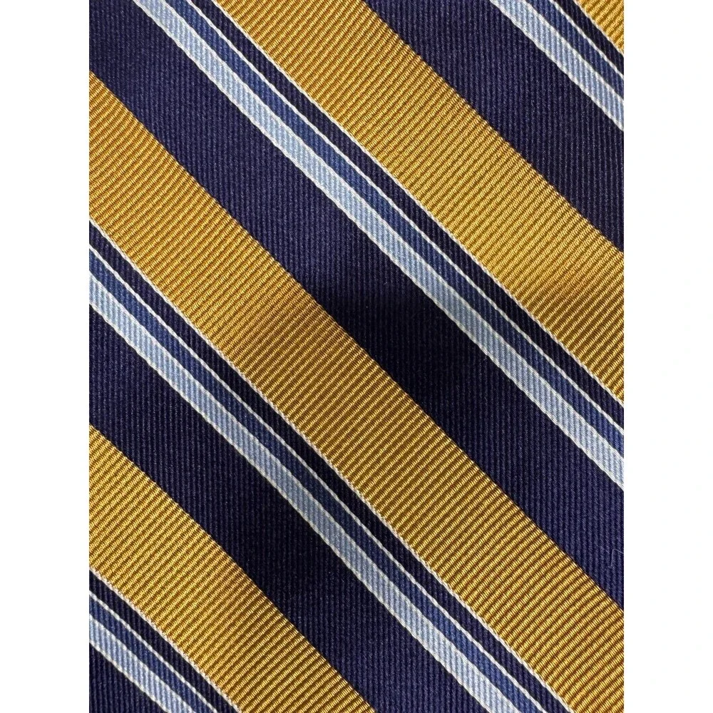 NWOT Brooks Brothers Silk Tie USA Made Gold/Blue/Silver Stripes 58